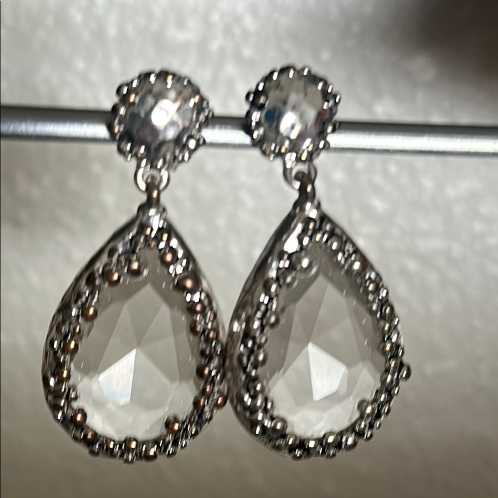 Chico’s Glass Crystal and Silver TearDrop Earrings